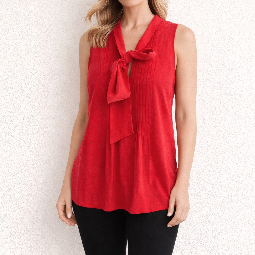 Theory Sofian Red 100% Silk Tie Neck Blouse Small